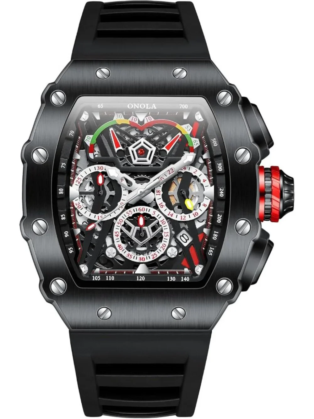 Stylish Men's Skeleton Chronograph Watch with Big Face & Silicone Strap, 30M